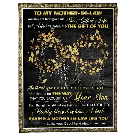 Personalized To My Mother-In-Law Blanket Infinity Symbol Vintage Butterflies Blanket, Mother's Day Blanket, Birthday Gift