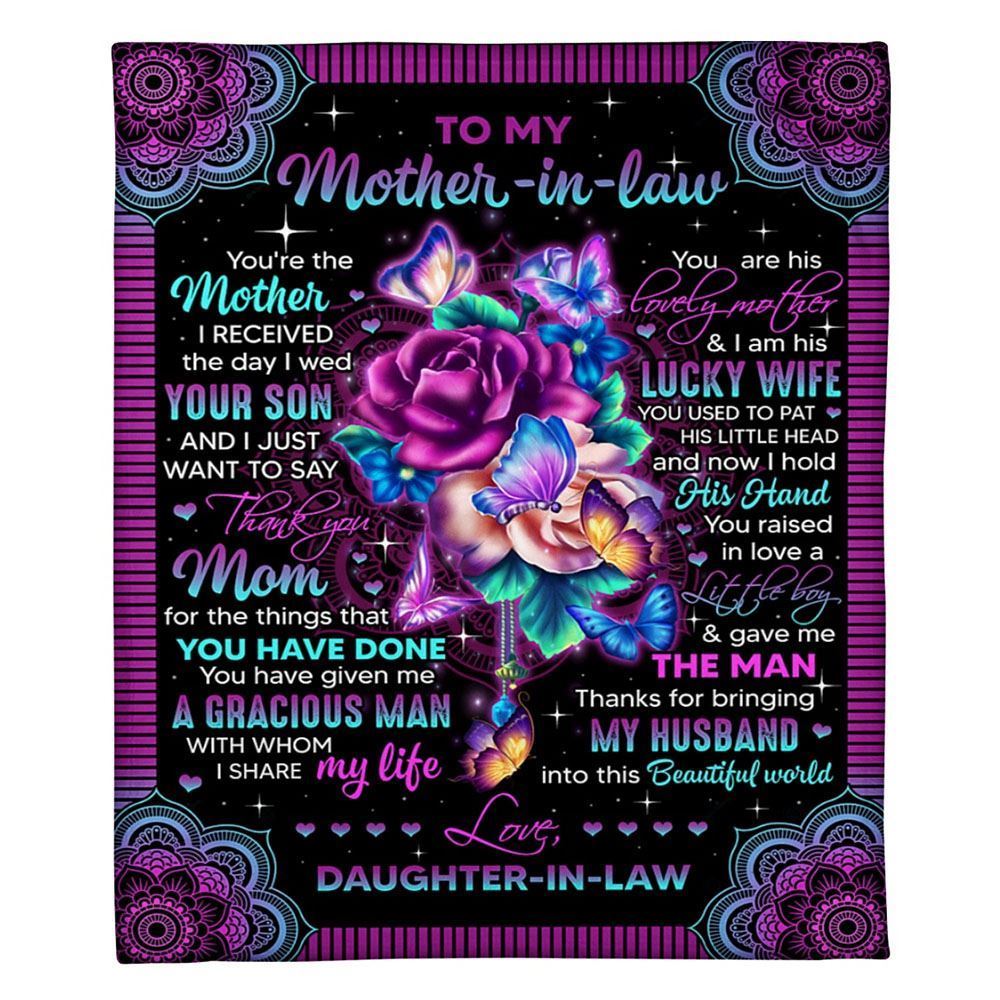 Personalized To My Mother-In-Law Blanket Mandala Design Flower And Butterflies Blanket, Mother's Day Blanket, Birthday Gift