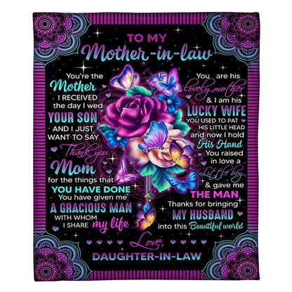 Personalized To My Mother-In-Law Blanket Mandala Design Flower And Butterflies Blanket, Mother's Day Blanket, Birthday Gift