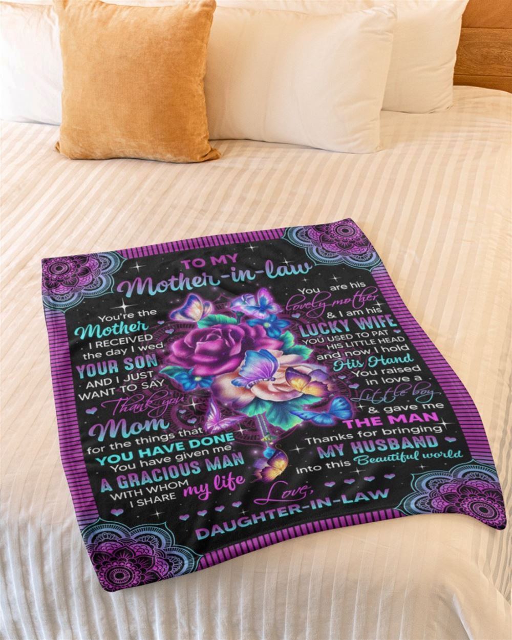 Personalized To My Mother-In-Law Blanket Mandala Design Flower And Butterflies Blanket, Mother's Day Blanket, Birthday Gift
