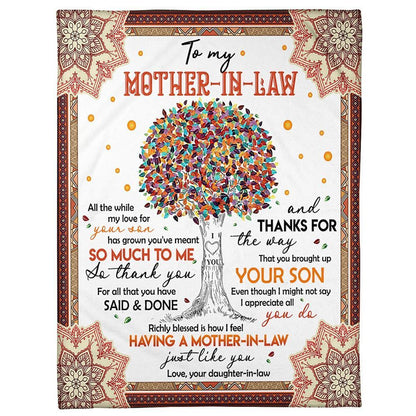 Personalized To My Mother-In-Law Blanket Mandala Tree My Love For Your Son Blanket, Mother's Day Blanket, Birthday Gift