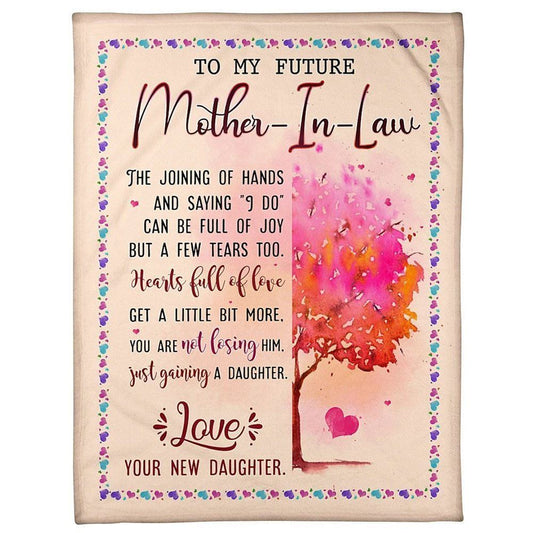 Personalized To My Mother-In-Law Blanket Pink Tree The Joining Hands Blanket, Mother's Day Blanket, Birthday Gift