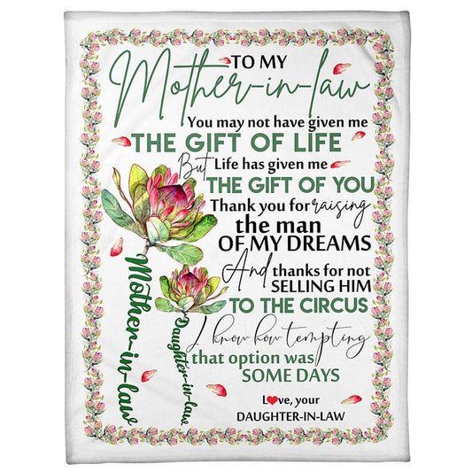 Personalized To My Mother-In-Law Blanket Protea Flower Thanks For Not Selling Him Blanket, Mother's Day Blanket, Birthday Gift