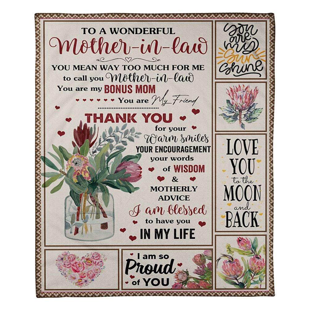 Personalized To My Mother-In-Law Blanket Protea Flower You Are My Bonus Mom 2 Blanket, Mother's Day Blanket, Birthday Gift