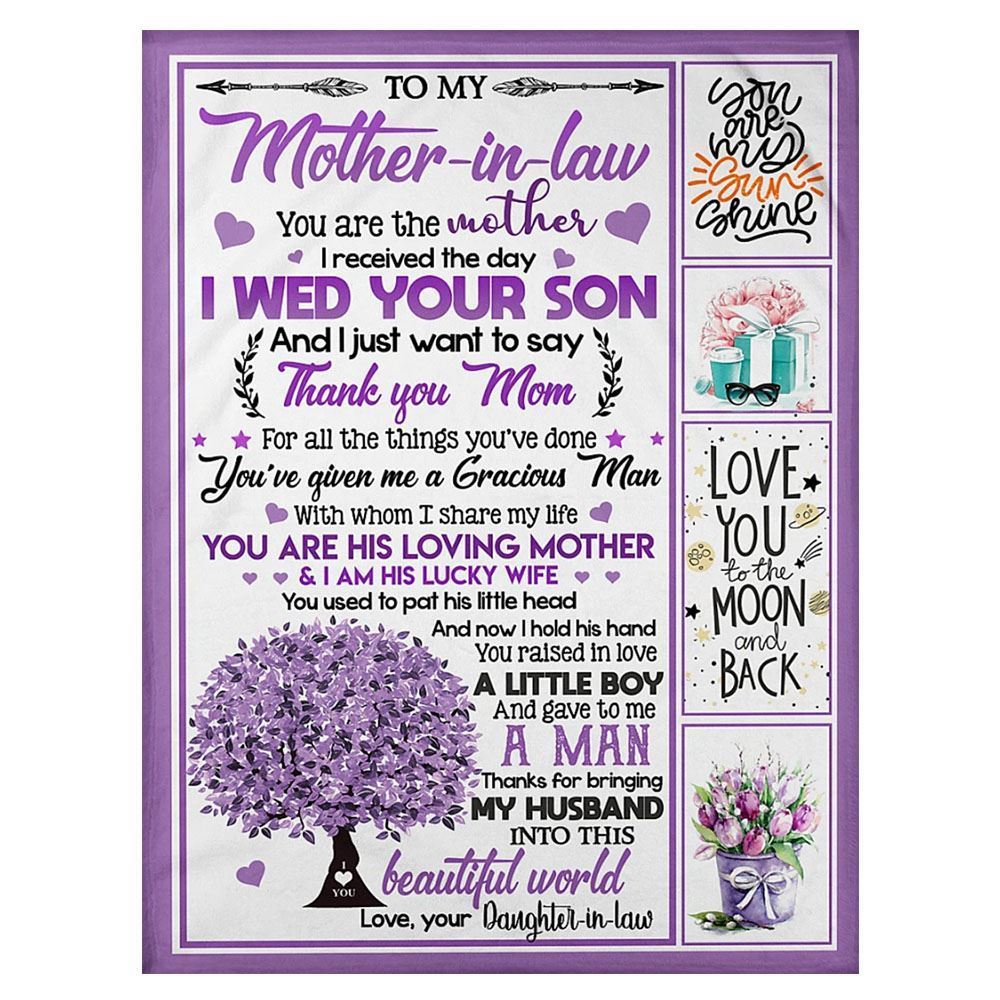 Personalized To My Mother-In-Law Blanket Purple Tree The Day I Wed Your Son Blanket, Mother's Day Blanket, Birthday Gift