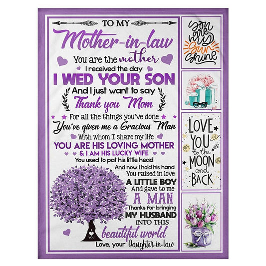 Personalized To My Mother-In-Law Blanket Purple Tree The Day I Wed Your Son Blanket, Mother's Day Blanket, Birthday Gift