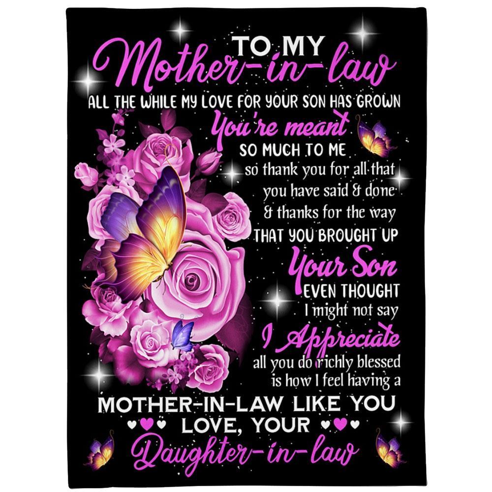 Personalized To My Mother-In-Law Blanket Rose Butterflies I Appreciate All You Do Blanket, Mother's Day Blanket, Birthday Gift