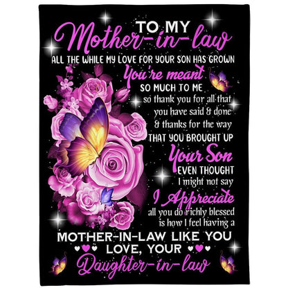Personalized To My Mother-In-Law Blanket Rose Butterflies I Appreciate All You Do Blanket, Mother's Day Blanket, Birthday Gift
