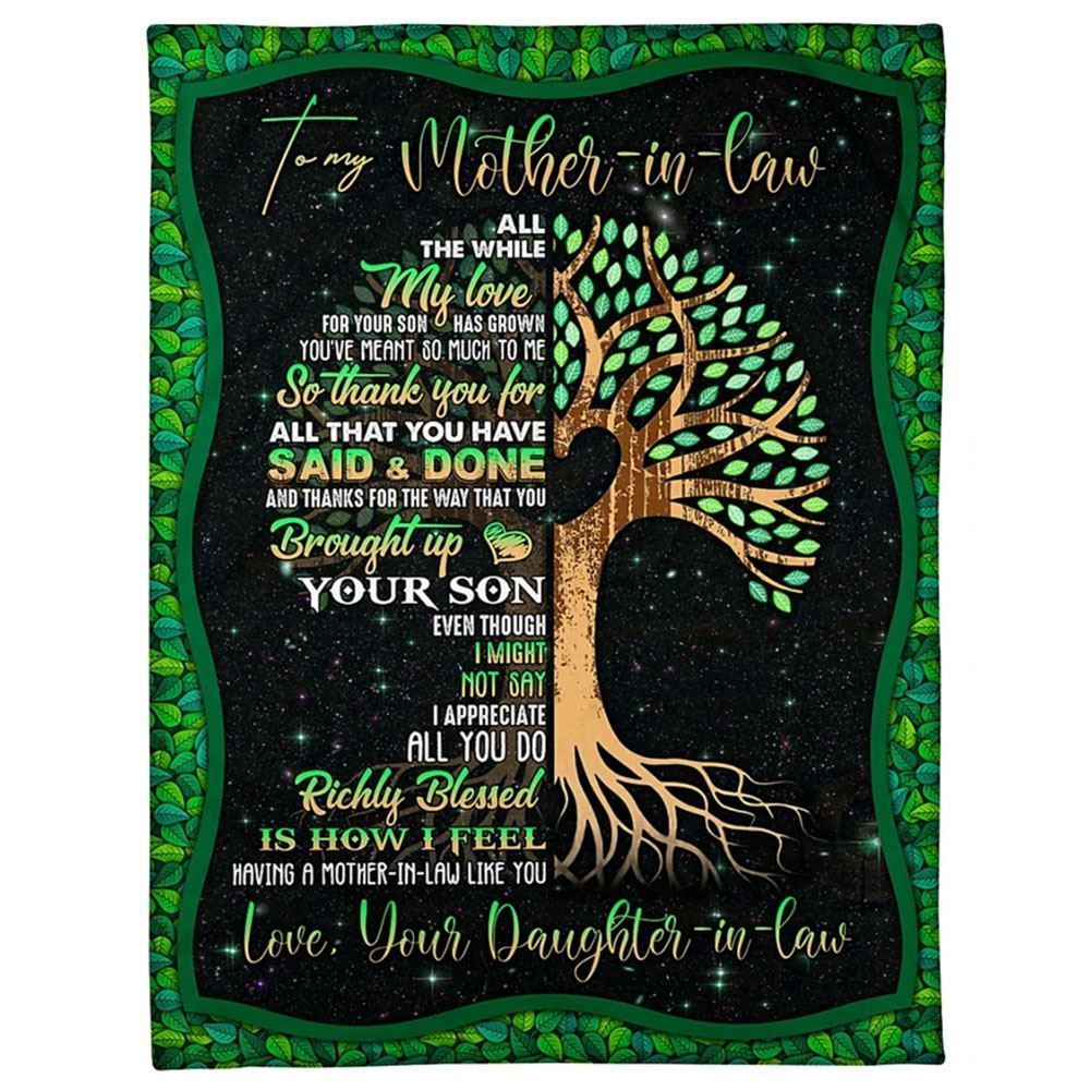 Personalized To My Mother-In-Law Blanket Tree Artwork My Love For Your Son Birthday Blanket, Mother's Day Blanket, Birthday Gift