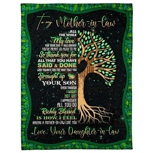 Personalized To My Mother-In-Law Blanket Tree Artwork My Love For Your Son Birthday Blanket, Mother's Day Blanket, Birthday Gift