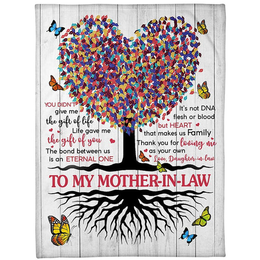 Personalized To My Mother-In-Law Blanket Tree Butterflies Heart Makes Us Family Blanket, Mother's Day Blanket, Birthday Gift