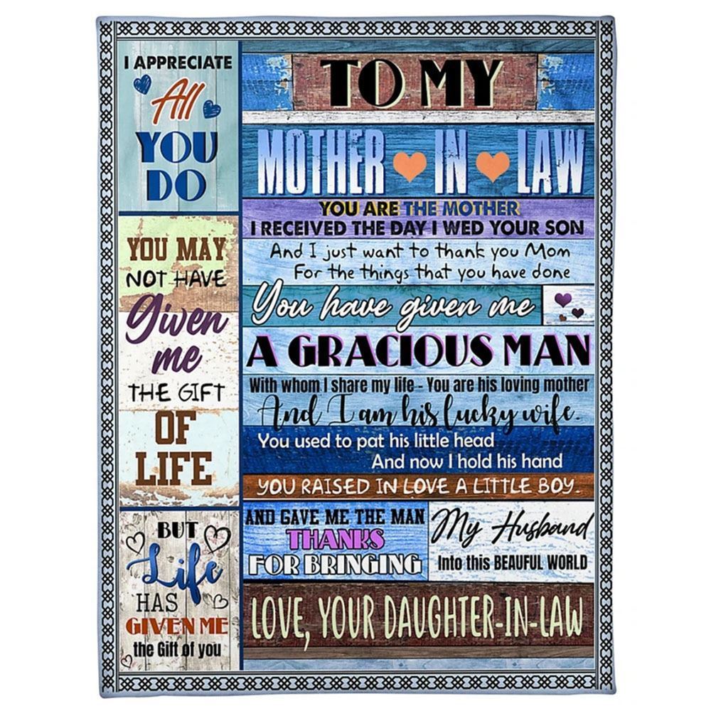 Personalized To My Mother-In-Law Blanket Vintage Blue Wood Theme Thank You Mom Blanket, Mother's Day Blanket, Birthday Gift