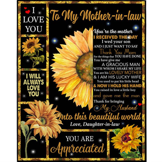 Personalized To My Mother In Law You Are Appreciated I Love You Mothers Day Gift From Daughter In Law Sunflower Funny Black Blanket, Home Decor