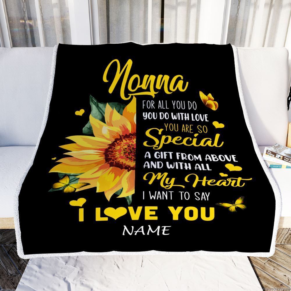 Personalized To My Nonna Blanket From Grandkids Granddaughter I Want To Say I Love You Sunfower Blanket, Mother's Day Blanket, Presents For Her