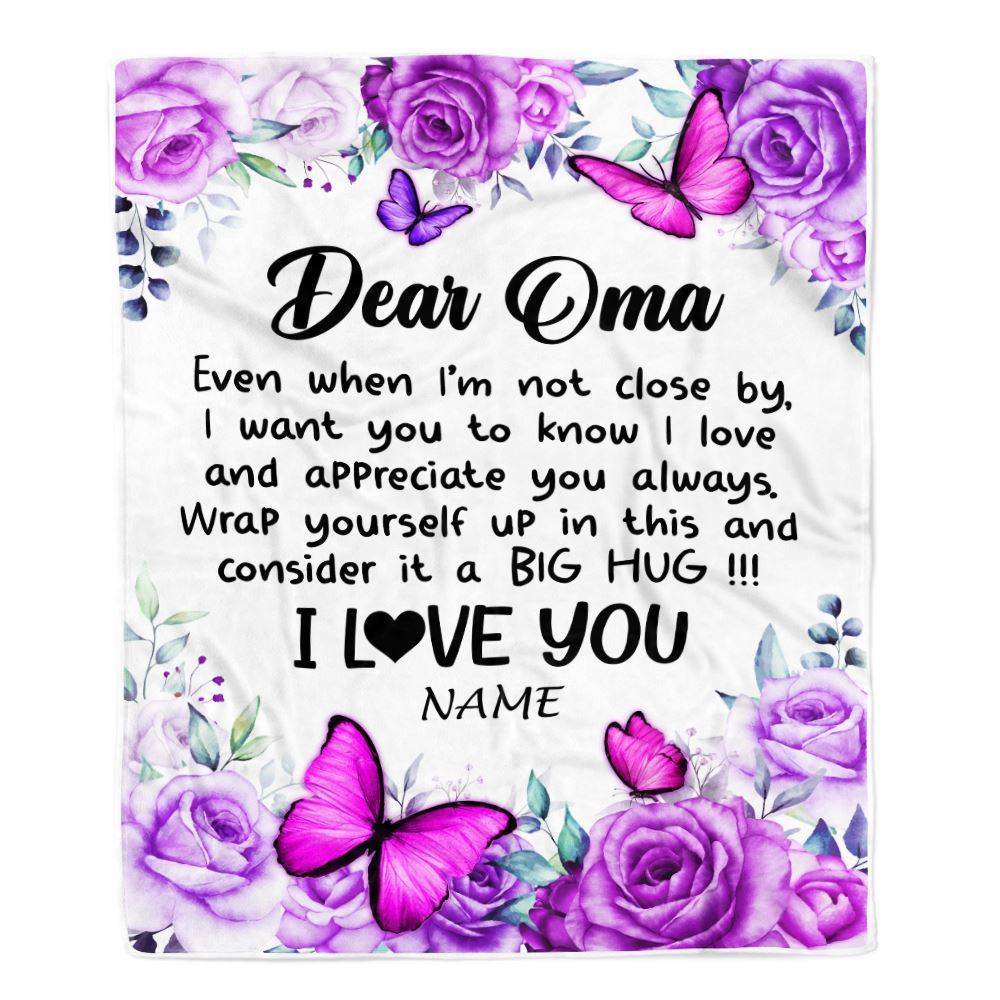 Personalized To My Oma Blanket From Granddaughter Grandson Butterfly Love And Appreciate Blanket, Mother's Day Blanket, Presents For Her