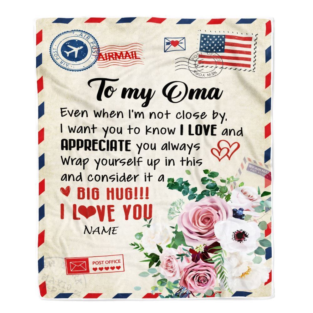 Personalized To My Oma Blanket From Grandkids Floral Air Mail Letter I Love You Blanket, Mother's Day Blanket, Presents For Her