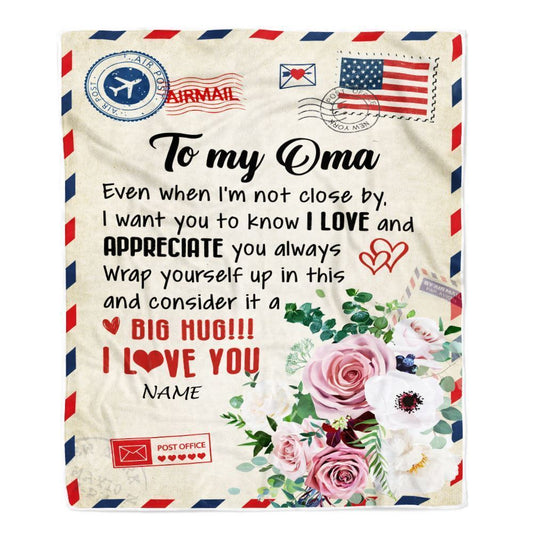 Personalized To My Oma Blanket From Grandkids Floral Air Mail Letter I Love You Blanket, Mother's Day Blanket, Presents For Her