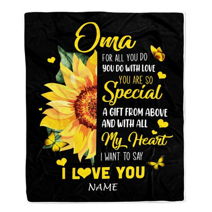 Personalized To My Oma Blanket From Grandkids Granddaughter I Want To Say I Love You Sunfower Blanket, Mother's Day Blanket, Presents For Her