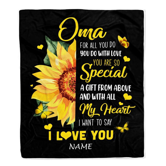Personalized To My Oma Blanket From Grandkids Granddaughter I Want To Say I Love You Sunfower Blanket, Mother's Day Blanket, Presents For Her