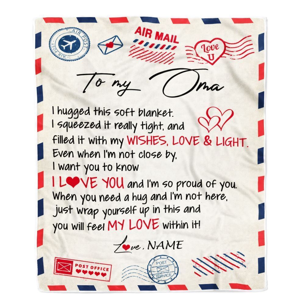 Personalized To My Oma Blanket From Kids Air Mail Letter I Love You Blanket, Mother's Day Blanket, Presents For Her