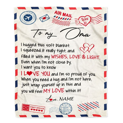 Personalized To My Oma Blanket From Kids Air Mail Letter I Love You Blanket, Mother's Day Blanket, Presents For Her