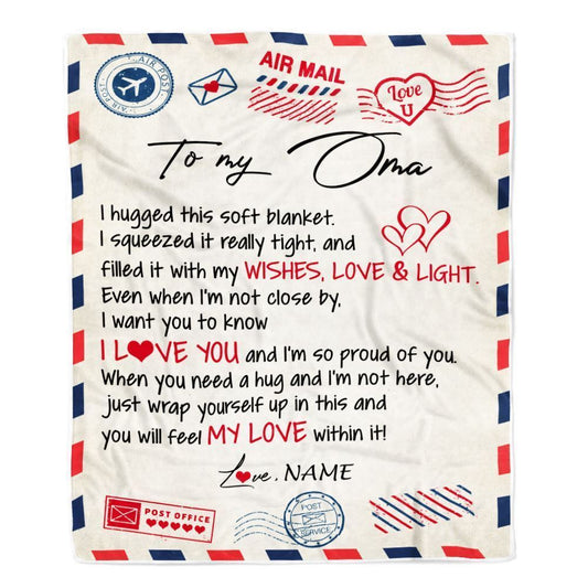 Personalized To My Oma Blanket From Kids Air Mail Letter I Love You Blanket, Mother's Day Blanket, Presents For Her