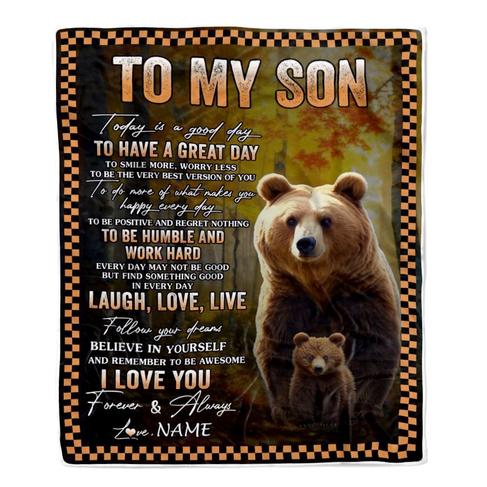 Personalized To My Son Bear Blanket From Mom Dad Mother Every Day Laugh Love Live Blanket, Mother's Day Blanket, Presents For Her