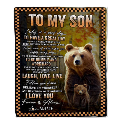 Personalized To My Son Bear Blanket From Mom Dad Mother Every Day Laugh Love Live Blanket, Mother's Day Blanket, Presents For Her