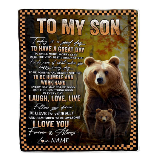 Personalized To My Son Bear Blanket From Mom Dad Mother Every Day Laugh Love Live Blanket, Mother's Day Blanket, Presents For Her