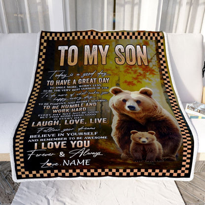 Personalized To My Son Bear Blanket From Mom Dad Mother Every Day Laugh Love Live Blanket, Mother's Day Blanket, Presents For Her
