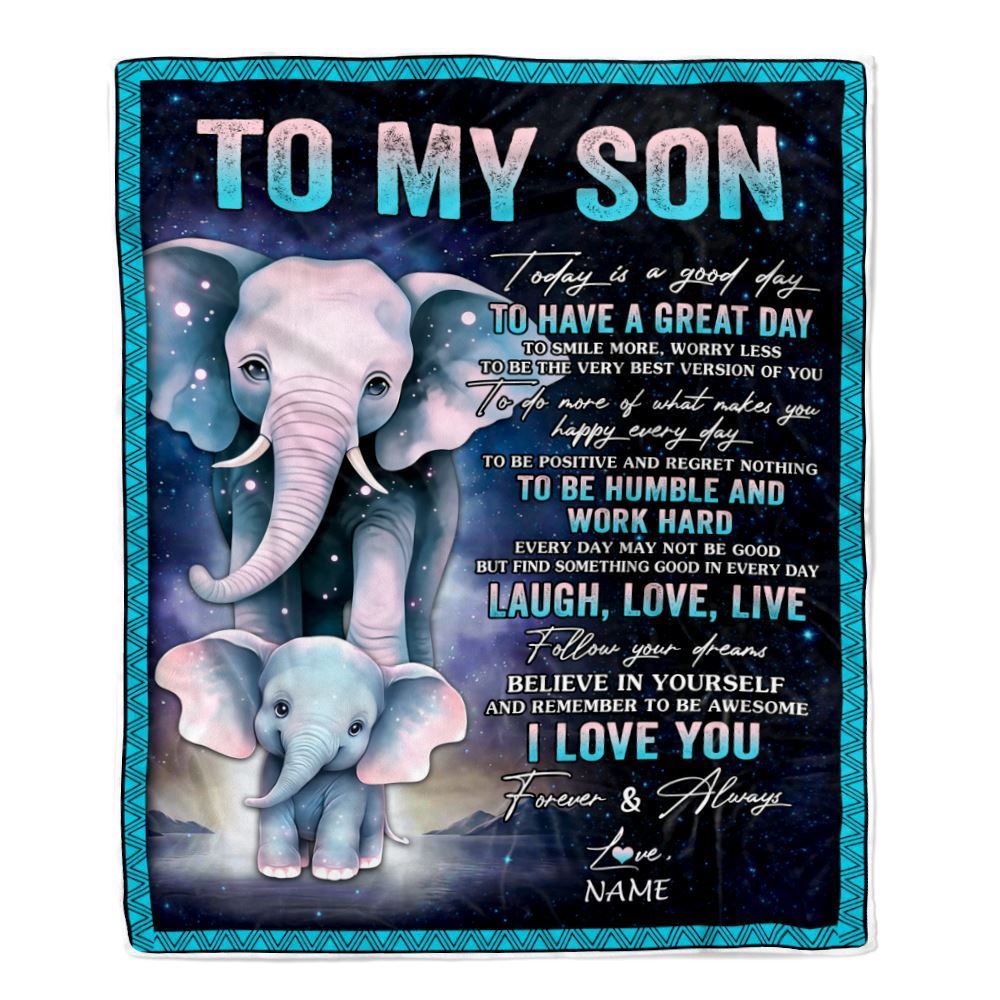 Personalized To My Son Elephant Blanket From Mom Dad Mother Every Day Laugh Love Live Blanket, Mother's Day Blanket, Presents For Her