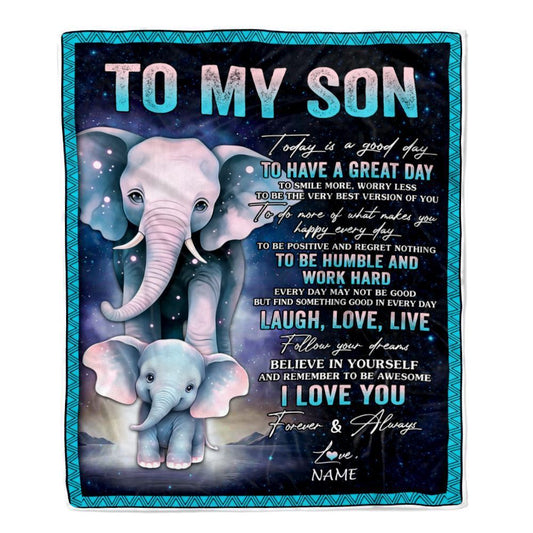 Personalized To My Son Elephant Blanket From Mom Dad Mother Every Day Laugh Love Live Blanket, Mother's Day Blanket, Presents For Her