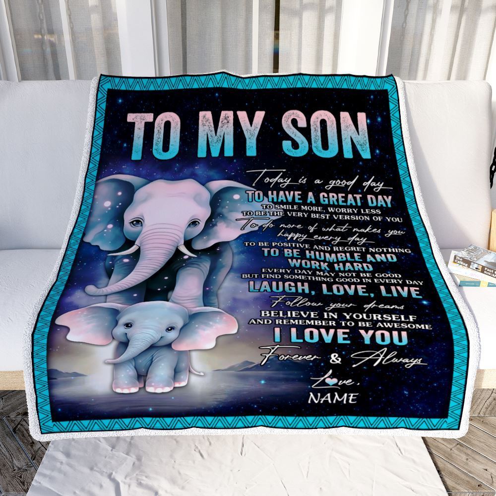 Personalized To My Son Elephant Blanket From Mom Dad Mother Every Day Laugh Love Live Blanket, Mother's Day Blanket, Presents For Her
