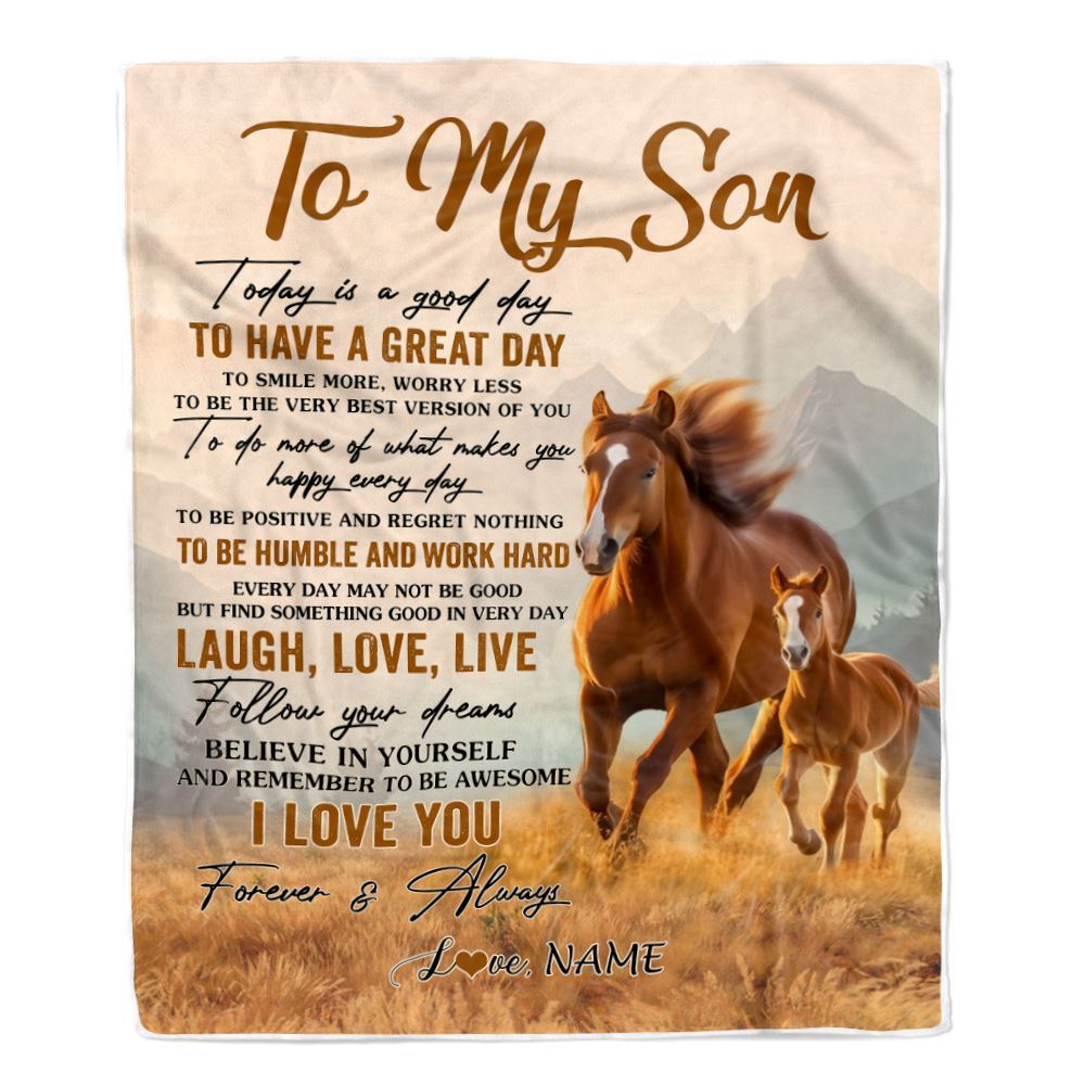 Personalized To My Son Horse Blanket From Mom Dad Mother Father Every Day Laugh Love Live Blanket, Mother's Day Blanket, Presents For Her