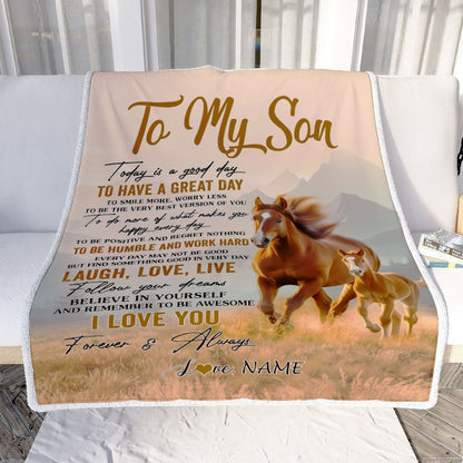 Personalized To My Son Horse Blanket From Mom Dad Mother Father Every Day Laugh Love Live Blanket, Mother's Day Blanket, Presents For Her