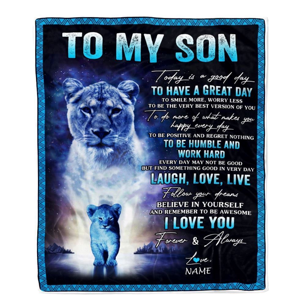 Personalized To My Son Lion Blanket From Mom Mother Every Day Laugh Love Live Blanket, Mother's Day Blanket, Presents For Her