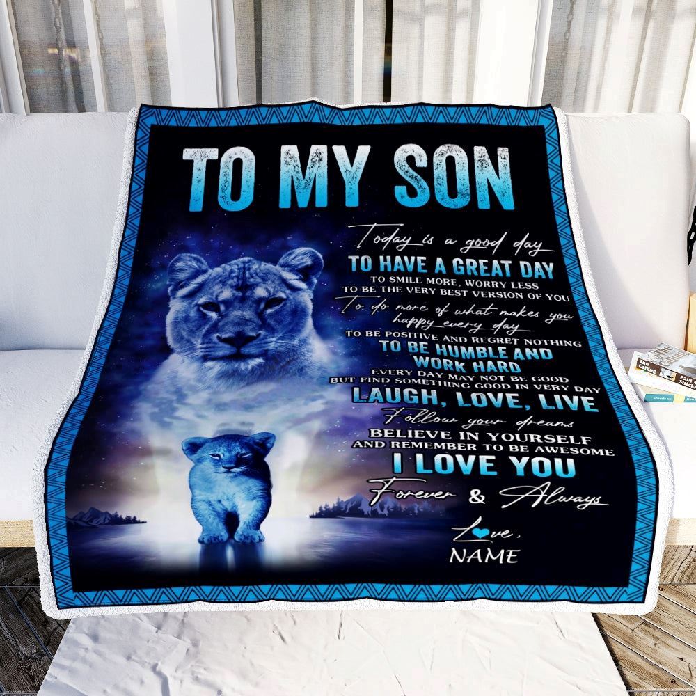 Personalized To My Son Lion Blanket From Mom Mother Every Day Laugh Love Live Blanket, Mother's Day Blanket, Presents For Her