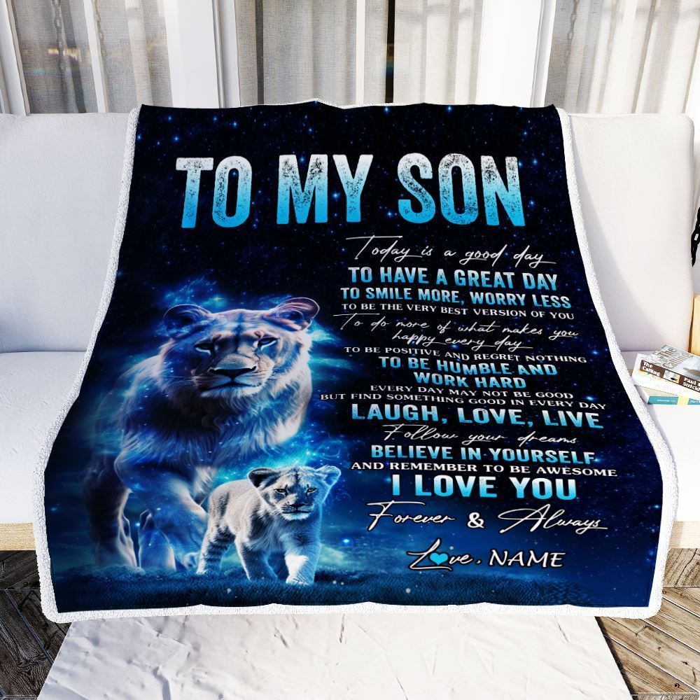 Personalized To My Son Lion Blanket From Mom Mother Today Is A Good Day Blanket, Mother's Day Blanket, Presents For Her