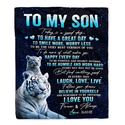 Personalized To My Son Tiger Blanket From Mom Dad Mother Today Is A Good Day Blanket, Mother's Day Blanket, Presents For Her