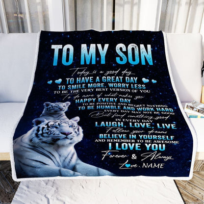Personalized To My Son Tiger Blanket From Mom Dad Mother Today Is A Good Day Blanket, Mother's Day Blanket, Presents For Her