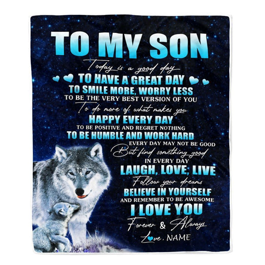 Personalized To My Son Wolf Blanket From Mom Dad Mother Today Is A Good Day Blanket, Mother's Day Blanket, Presents For Her