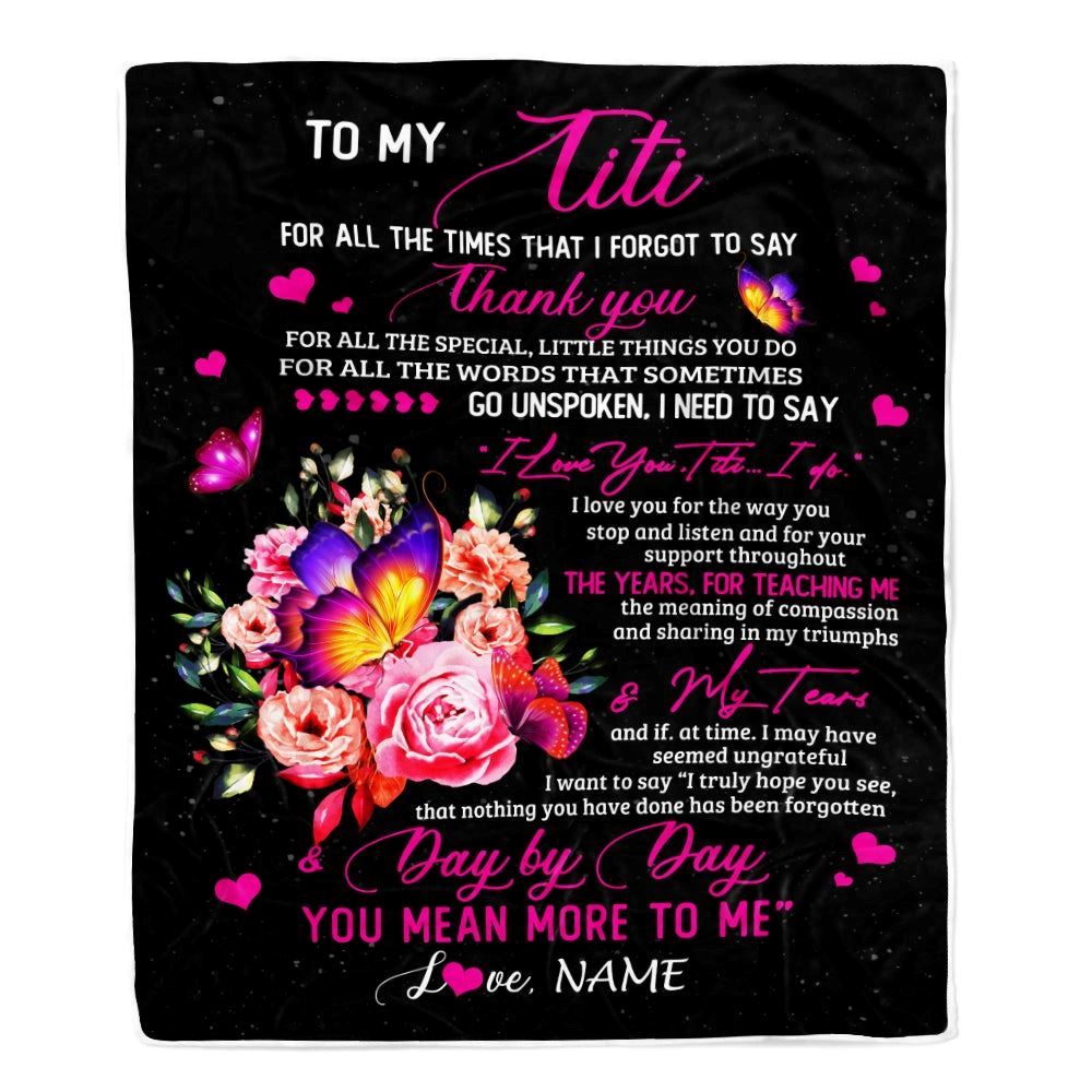 Personalized To My Titi Blanket From Daughter Son Flower Butterfly Thank You For All The Special Blanket, Mother's Day Blanket, Presents For Her