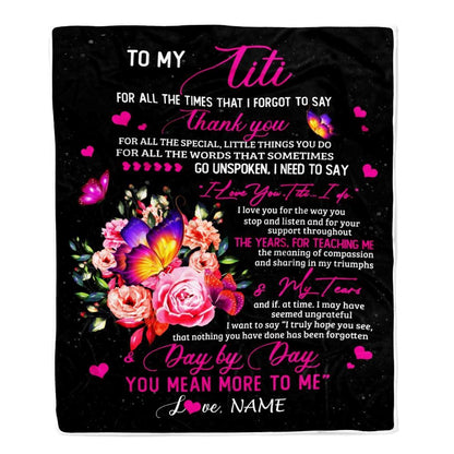 Personalized To My Titi Blanket From Daughter Son Flower Butterfly Thank You For All The Special Blanket, Mother's Day Blanket, Presents For Her
