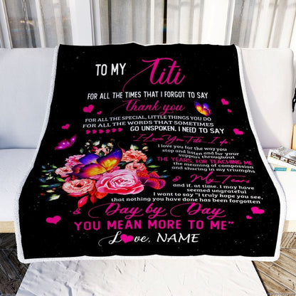 Personalized To My Titi Blanket From Daughter Son Flower Butterfly Thank You For All The Special Blanket, Mother's Day Blanket, Presents For Her