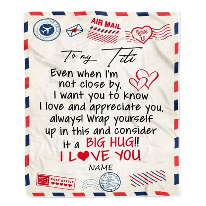 Personalized To My Titi Blanket From Niece Nephew I Love You Hugs Air Mail Letter Blanket, Mother's Day Blanket, Presents For Her