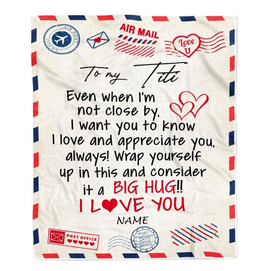 Personalized To My Titi Blanket From Niece Nephew I Love You Hugs Air Mail Letter Blanket, Mother's Day Blanket, Presents For Her