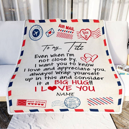 Personalized To My Titi Blanket From Niece Nephew I Love You Hugs Air Mail Letter Blanket, Mother's Day Blanket, Presents For Her