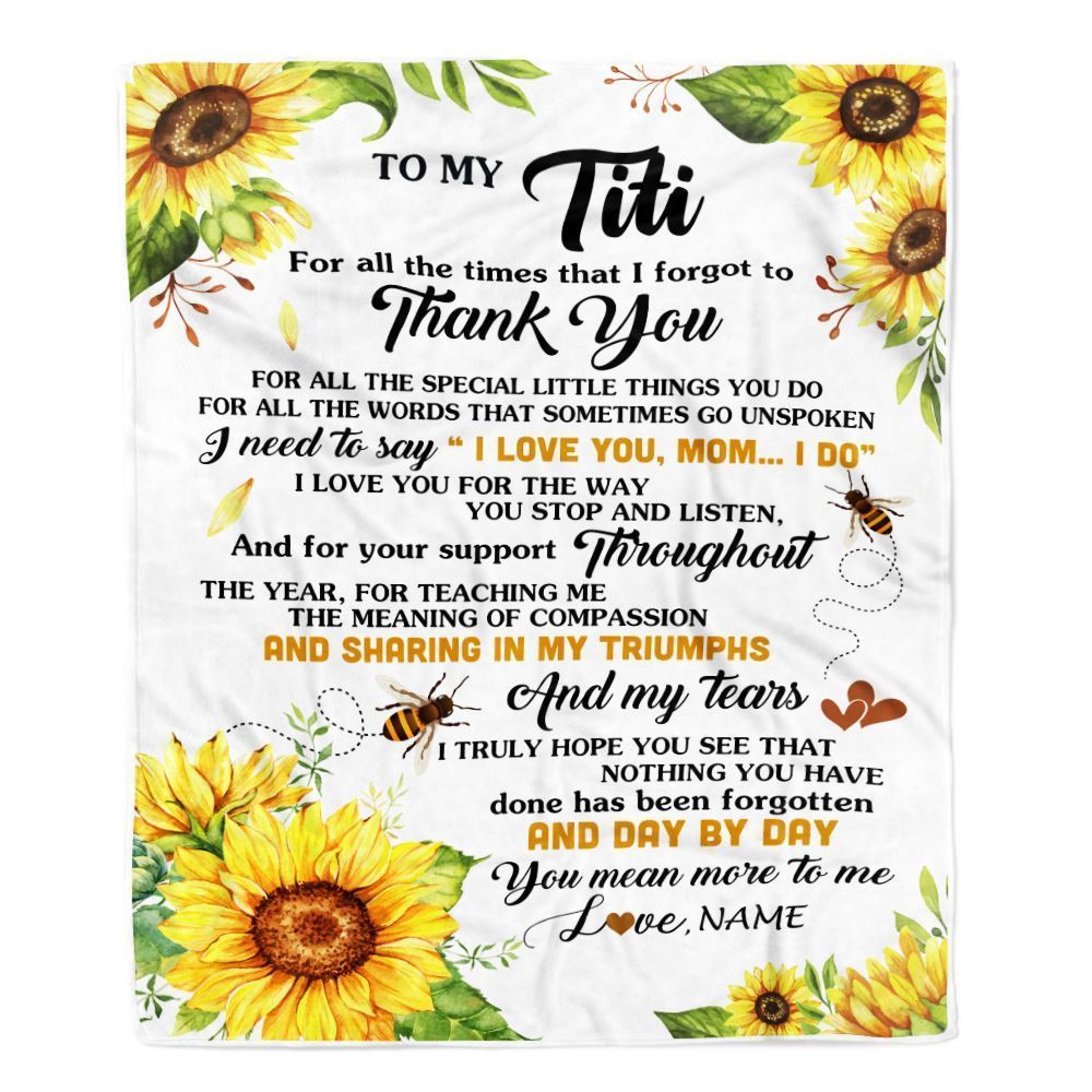 Personalized To My Titi Blanket From Niece Nephew Sunflower Thank You I Love You Blanket, Mother's Day Blanket, Presents For Her