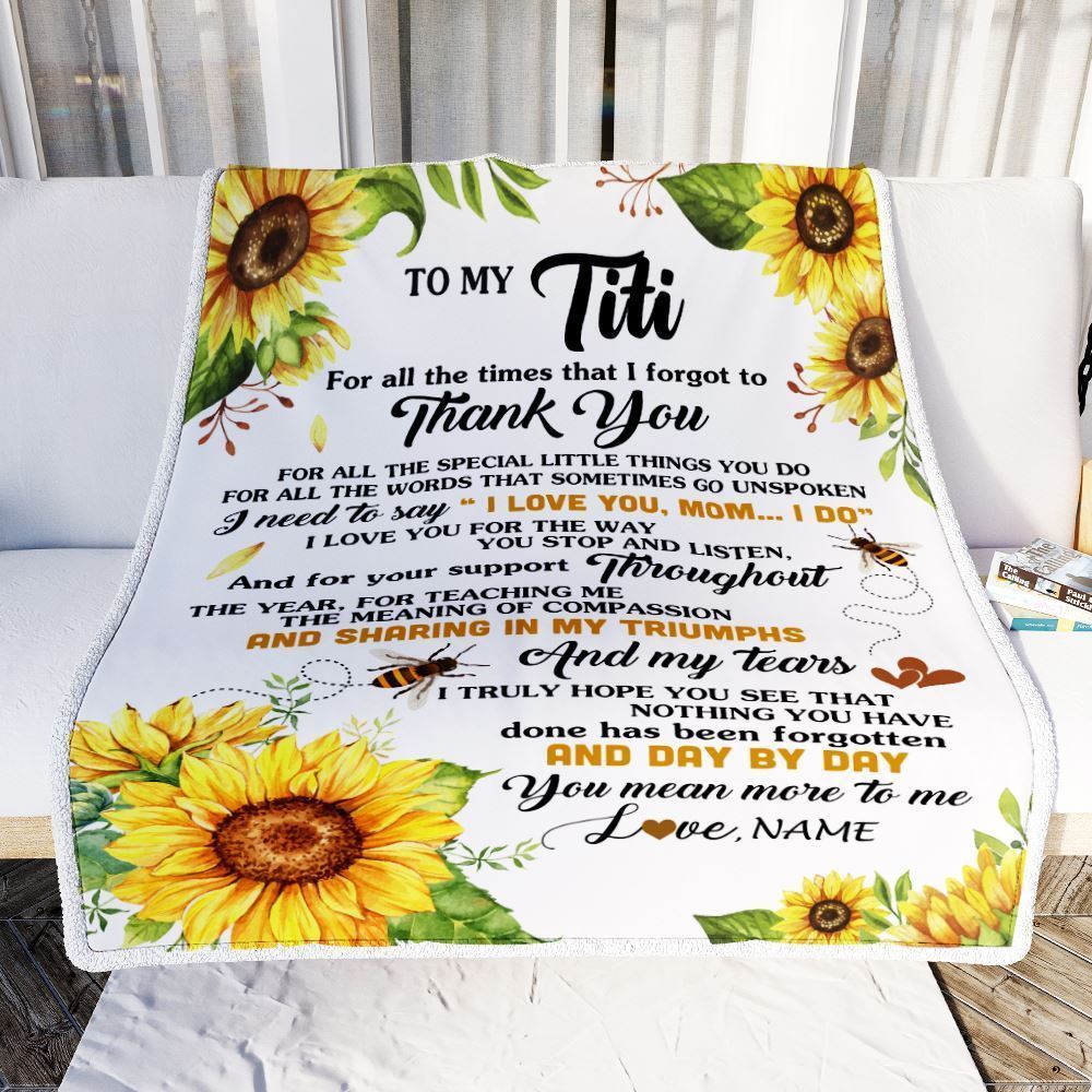Personalized To My Titi Blanket From Niece Nephew Sunflower Thank You I Love You Blanket, Mother's Day Blanket, Presents For Her