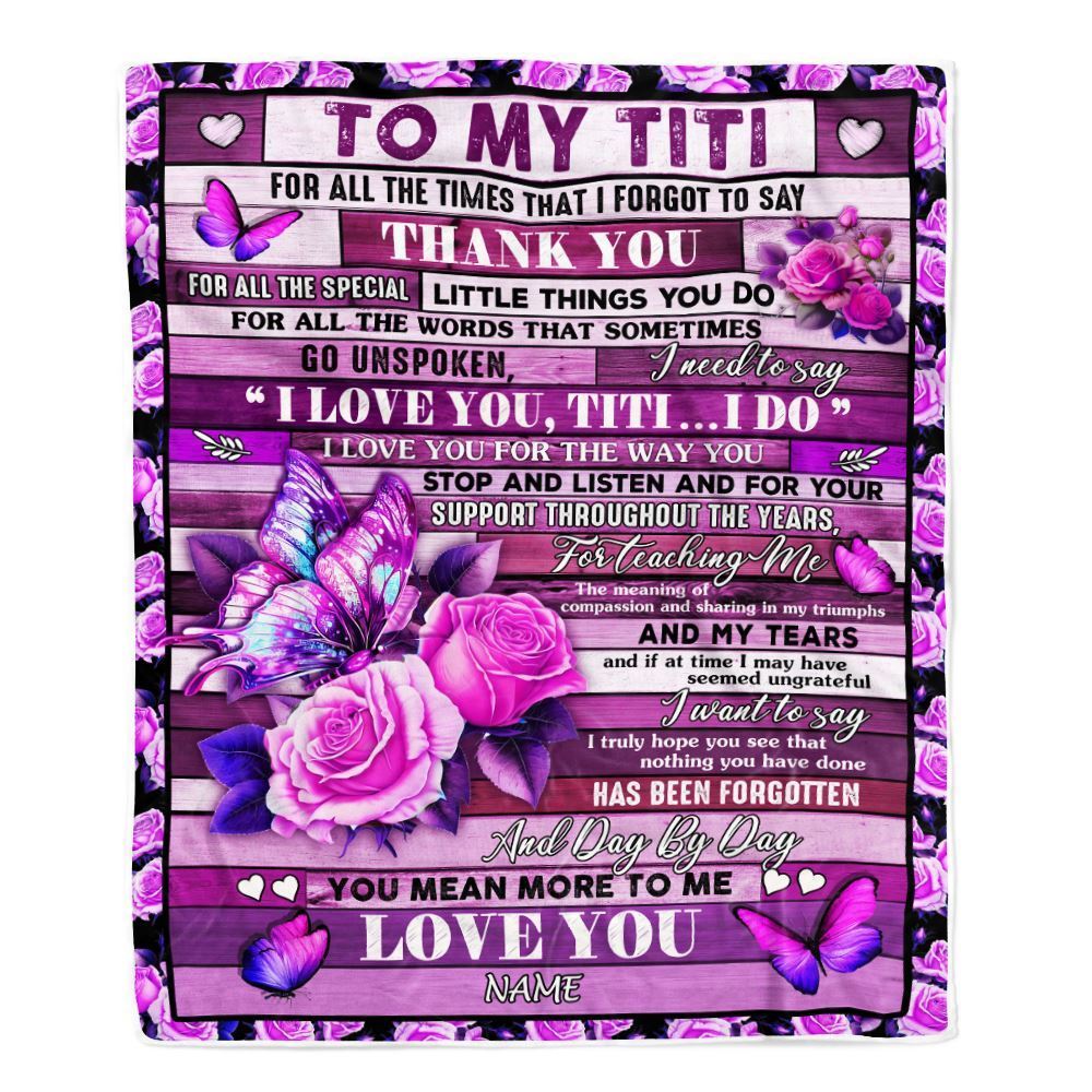 Personalized To My Titi Blanket From Niece Nephew Wood Butterfly You Mean More To Me Blanket, Mother's Day Blanket, Presents For Her